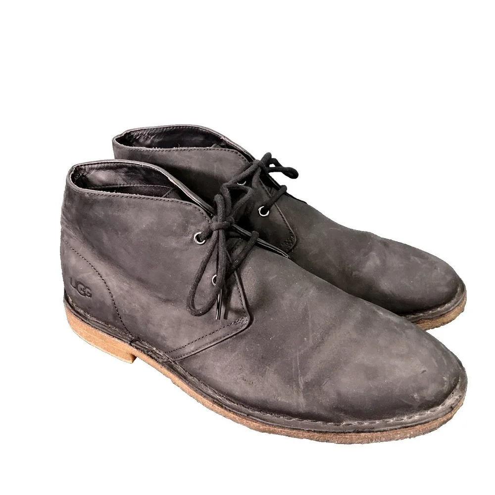 UGG Chukka‎ Boots Mens 10.5 Black Biltmore Leather Lace Up Ankle Shoes Desert